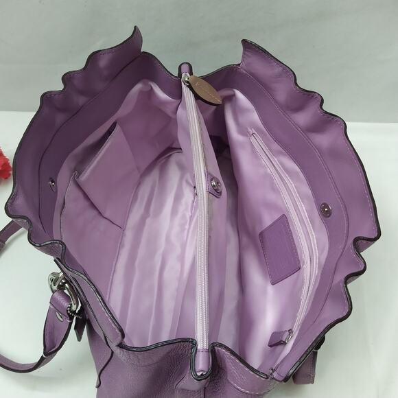 Coach Penelope Purple Pebbled Leather Double Handles Satchel Shoulder Bag - Picture 10 of 16